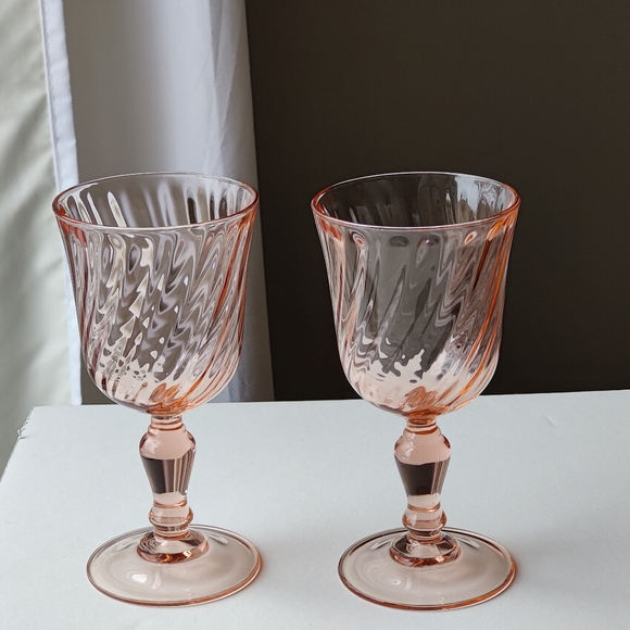 2 vintage wine 🍷 glasses | Rosaline Pink Swirl 🍥🩷 | Cristal D'arques - Durand - Picture 2 of 10